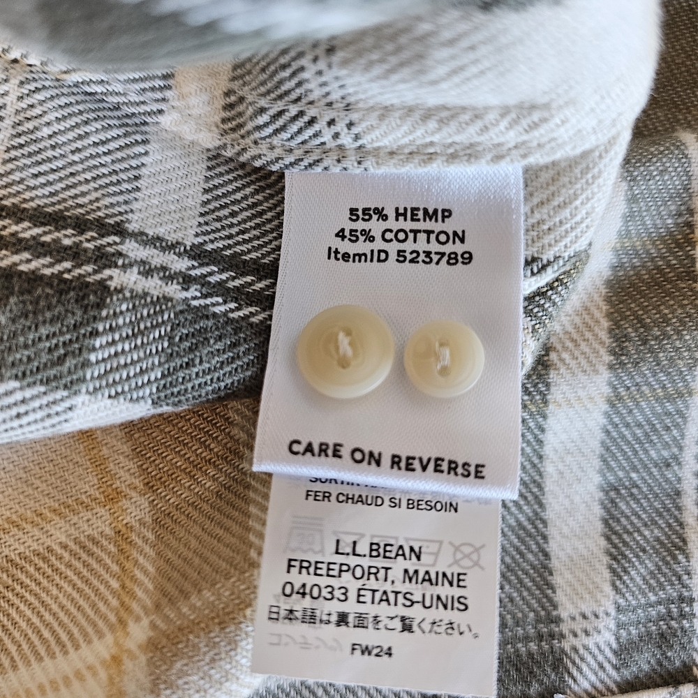 L.L. Bean Plaid Beige/Green Hemp/Cotton Loose Fit Pullover Women's Sz Large NWT - Picture 6 of 9